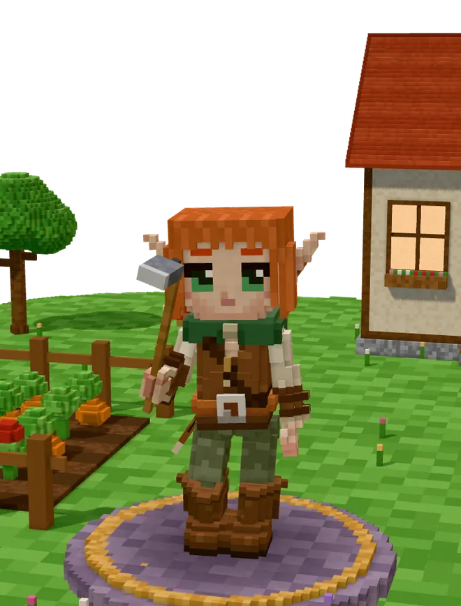 The character holding a hoe on a farm.
