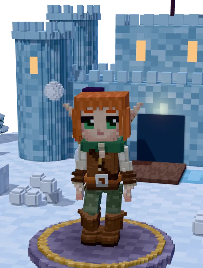 The same character in front of a frozen castle.